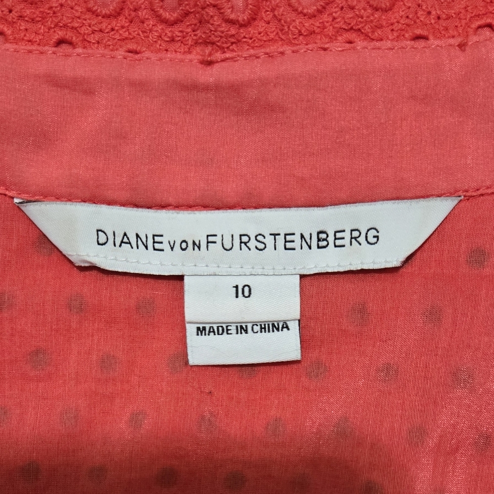 ​DVF Diane von Furstenberg Skylar Eyelet Tiered Mini Dress Ocean Coral Size 10 - Picture 10 of 16